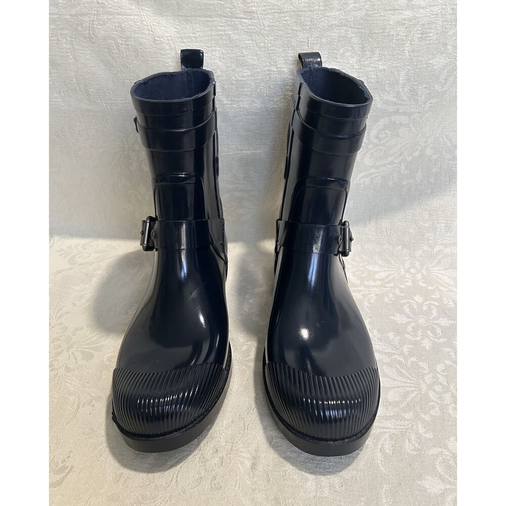 Coach Lester Navy Blue Shiny Rubber Mid-Calf Rain Boots Womens Size 8